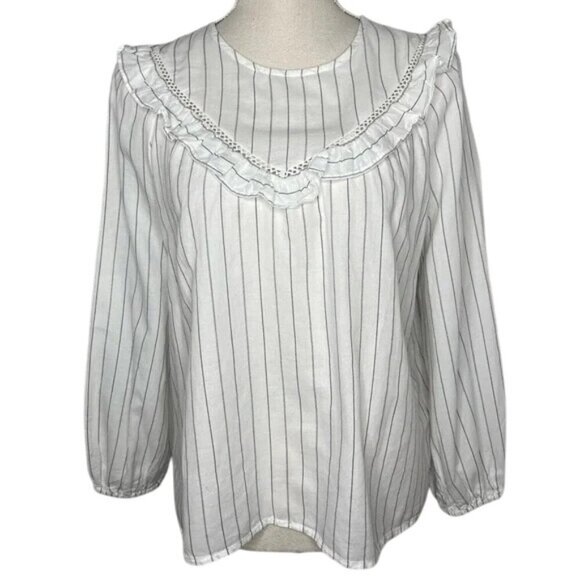 Madewell Ruffle-Yoke Prairie White Pinstripe Top - Picture 4 of 8